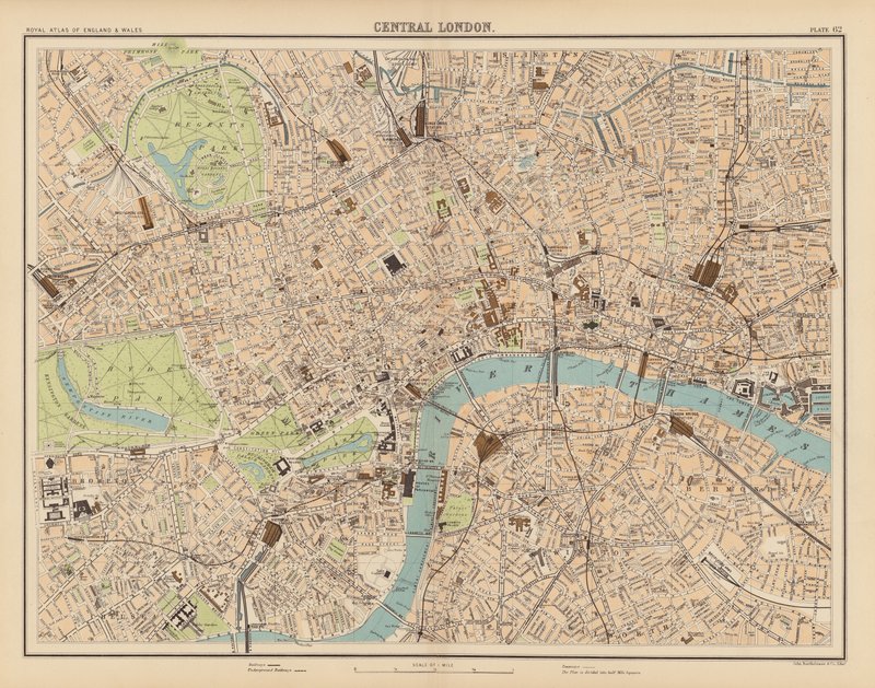 Királyi atlasz, 1900 körül: London központja (színes litó) alkotó: English School