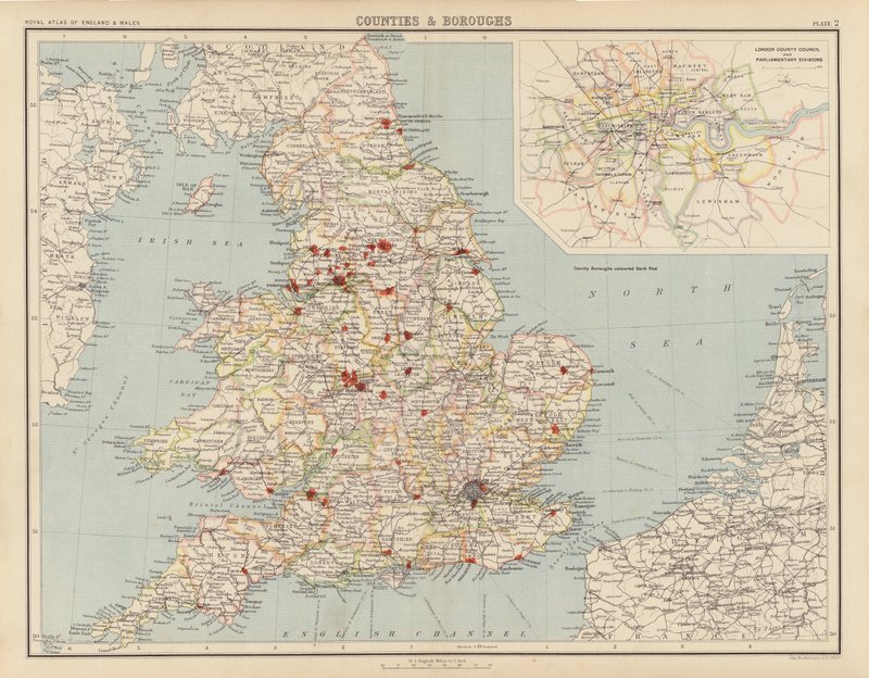 Királyi atlasz, 1900 körül: Counties and Boroughs (színes litho) alkotó: English School