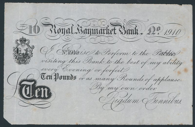 Royal Haymarket Bank, vicc színházi bankjegy alkotó: English School