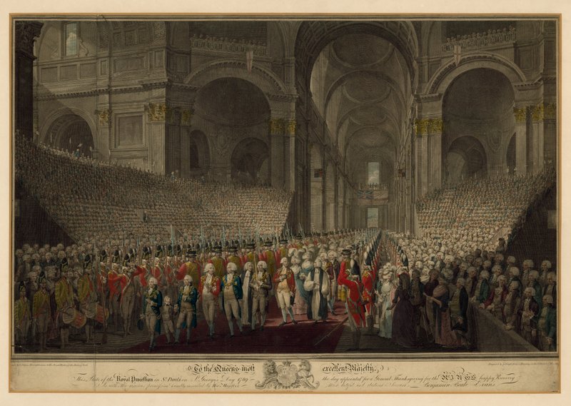Királyi körmenet a Szent Pál-székesegyházban Szent György napján, 1789 alkotó: English School