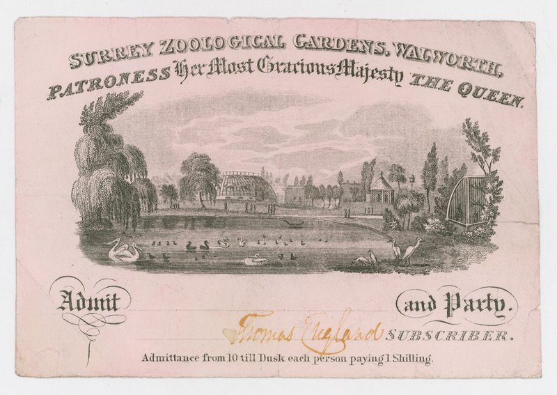 Royal Surrey Zoological Gardens, belépőjegy alkotó: English School