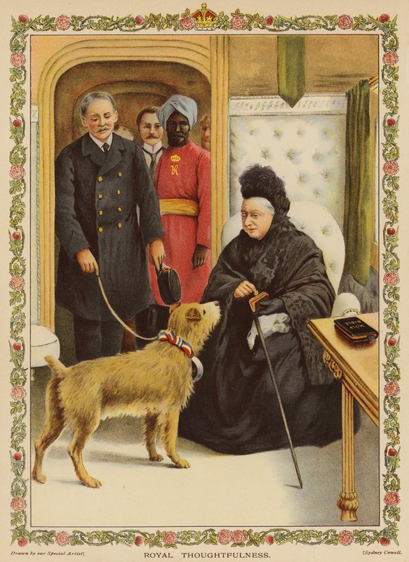 Royal Thoughtfulness – Viktória királynő a Paddington állomáson, jótékonysági adományt (chromolitho) alkotó: English School