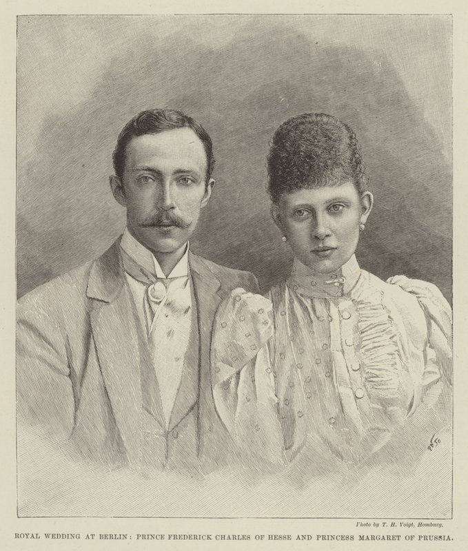 Királyi esküvő Berlinben, Frigyes Károly hesseni herceg és Margit porosz hercegnő (metszet) alkotó: English School