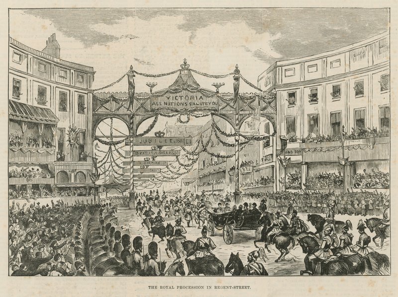 Királyi körmenet a Regent Streeten alkotó: English School