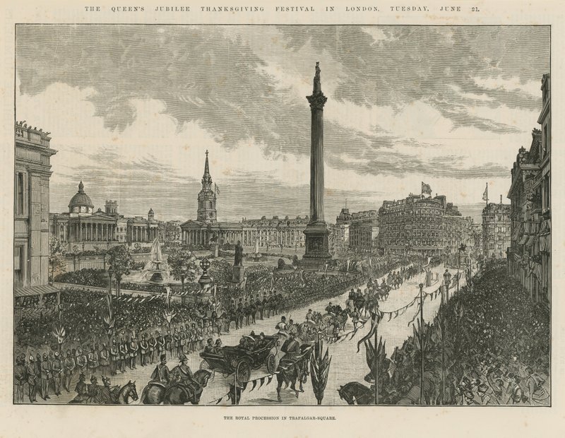 Királyi körmenet a Trafalgar téren alkotó: English School