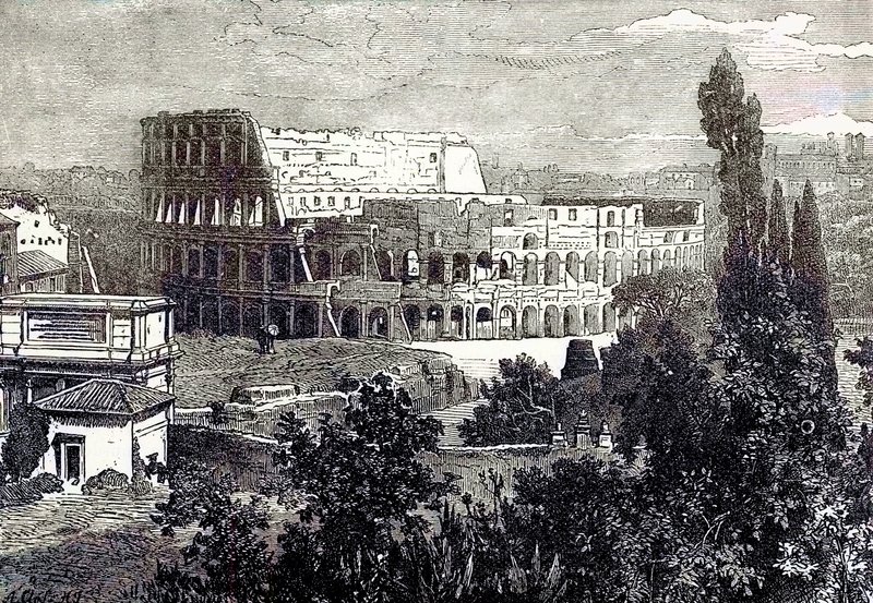 A Colosseum romjai, a Palatinusból, Edward Ollier Cassells Illustrated Universal History illusztrációja, 1890-ben megjelent (digitálisan javított kép) alkotó: English School