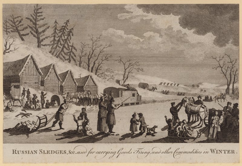 Orosz szánkók stb. áruszállításra, tüzelésre és egyéb áruk télen történő szállítására (gravírozás) alkotó: English School