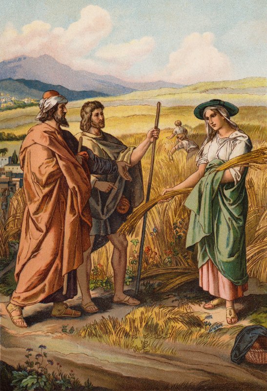 Ruth megkérdezi Boázt, hogy gyűjthet-e a földjén (chromolitho) alkotó: English School