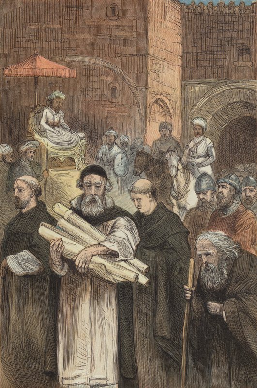 Szaladin megengedi a keresztényeknek, hogy elhagyják Jeruzsálemet (színes metszet) alkotó: English School