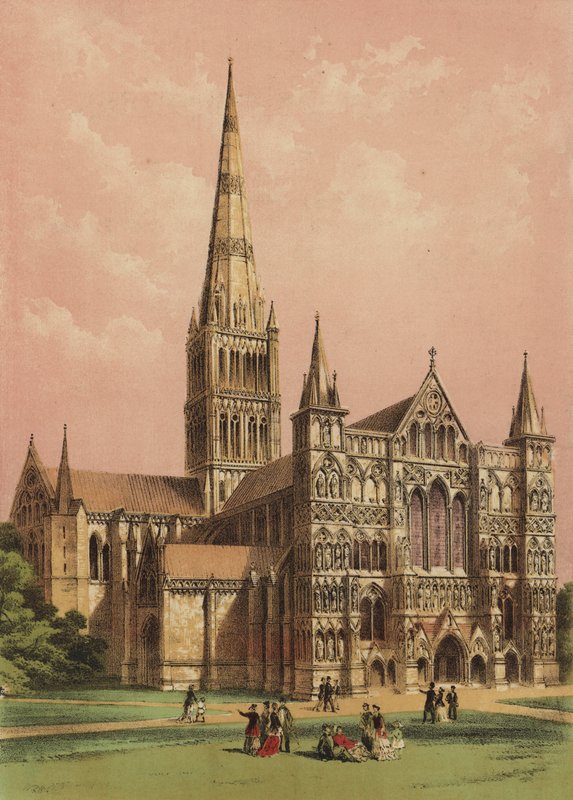 Salisbury katedrális, Wiltshire (színes litográfia) alkotó: English School