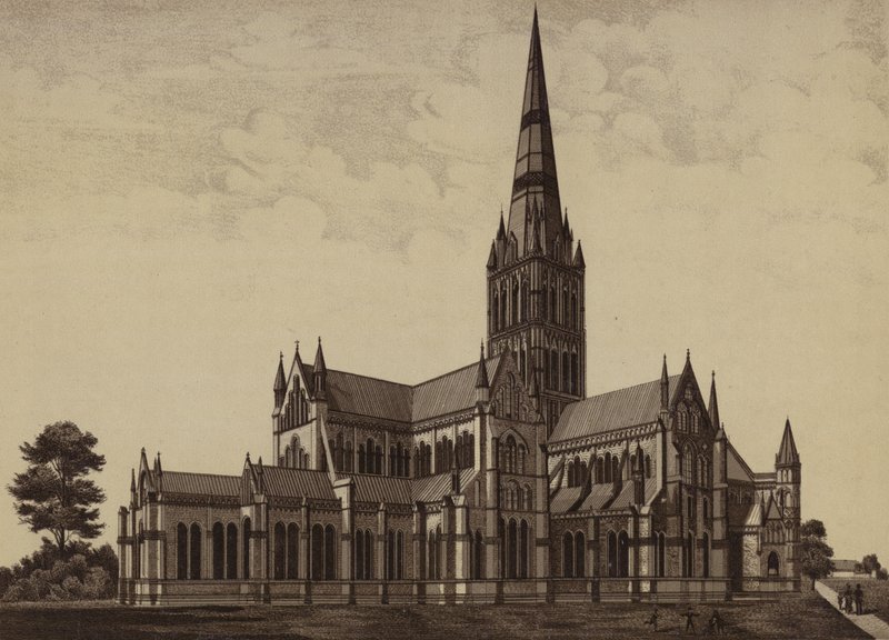 Salisbury katedrális, északkeletről (litho) alkotó: English School