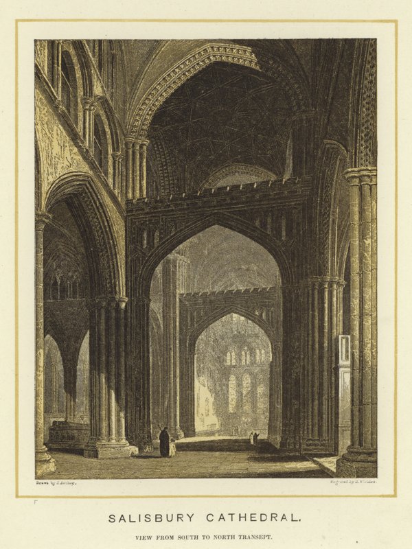 Salisbury katedrális, kilátás délről északra kereszthajó alkotó: English School