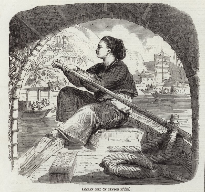 Sampan lány a Canton folyón alkotó: English School