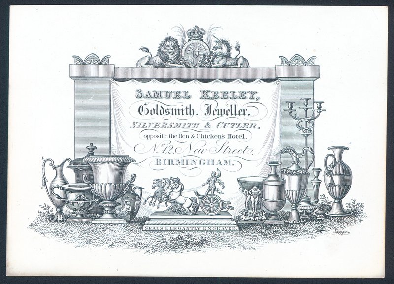 Samuel Keeley, Goldsmith, Jeweller, Silversmith & Cutler, kereskedelmi kártya alkotó: English School