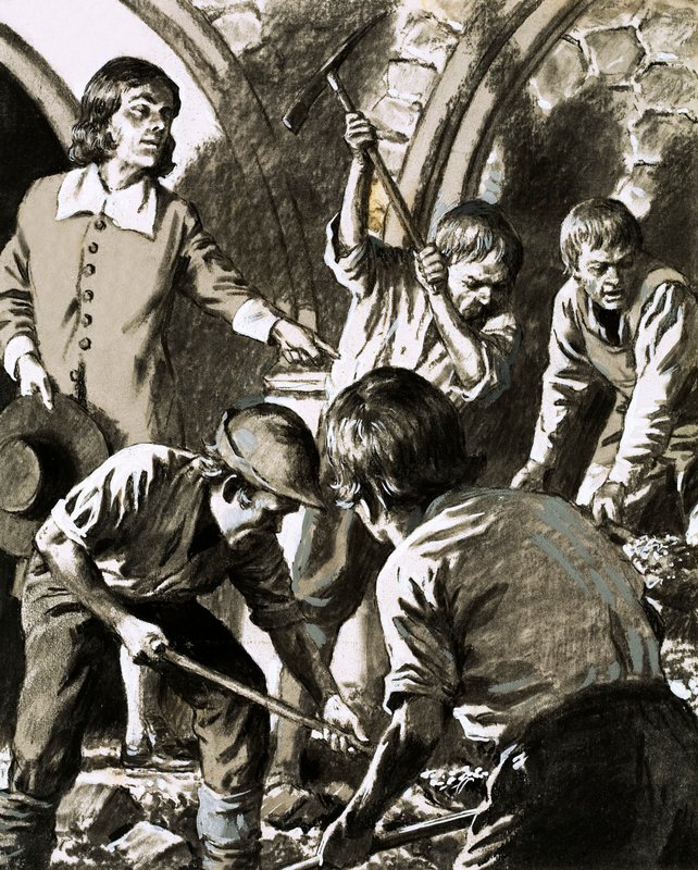 Samuel Pepys feljegyezte, hogyan próbálta megtalálni Barkstead kincsesbányáját (gouache papíron) alkotó: English School