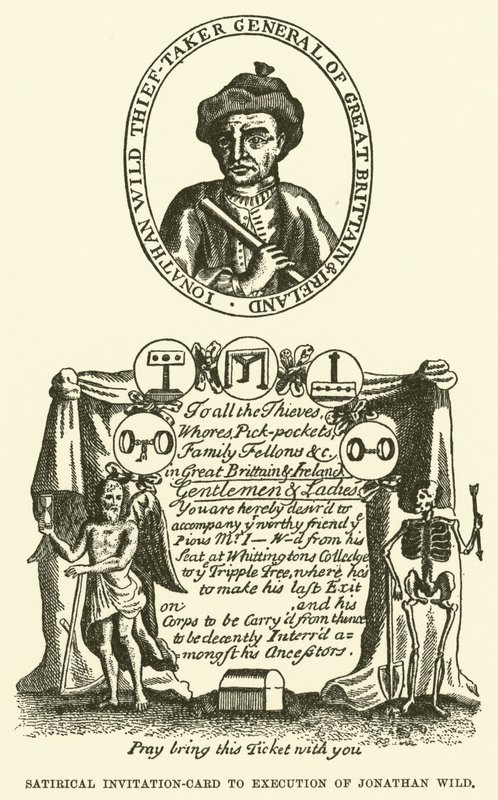 Szatirikus meghívó-kártya Jonathan Wild kivégzésére (metszet) alkotó: English School