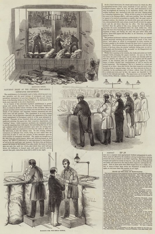 Szombat este a Főpostán, Újságosztály (metszet) alkotó: English School