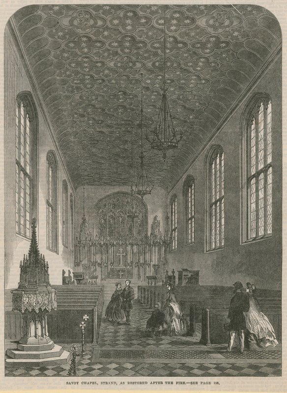 Savoy kápolna, Strand, a tűz után helyreállított állapotban alkotó: English School