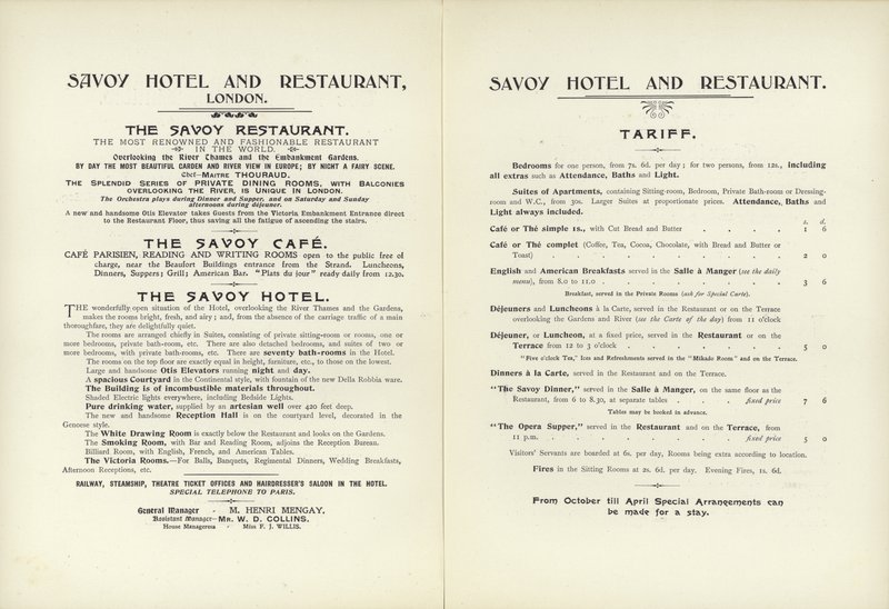 Savoy Hotel tarifa, 1900 alkotó: English School