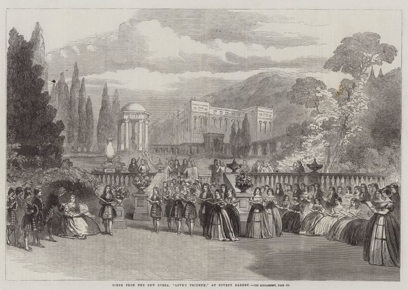 Jelenet az Új Operából, "A szerelem diadala" a Covent Gardenben (metszet) alkotó: English School