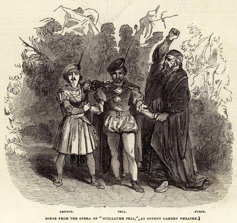 Jelenet a „Guillaume Tell” operájából a Covent Garden Színházban (metszet) alkotó: English School