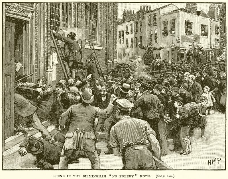 Jelenet a Birmingham No Popery Riots-ban alkotó: English School