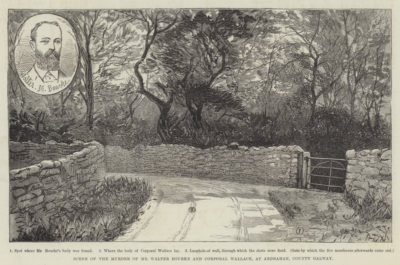 Walter Bourke úr és Wallace tizedes meggyilkolásának jelenete Ardrahanban, Galway megyében alkotó: English School