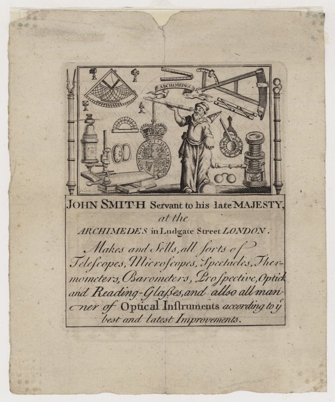 Tudományos műszerkészítő, John Smith, kereskedelmi kártya alkotó: English School