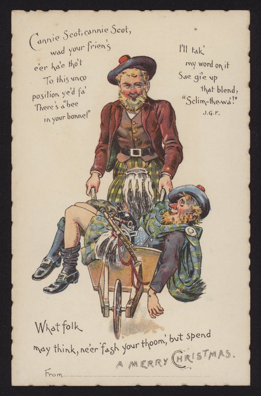 Skót talicskával viszi haza részeg barátját (chromolitho) alkotó: English School