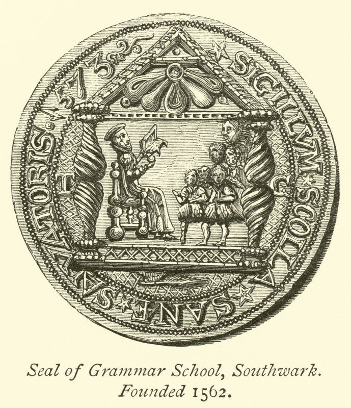 A délwarki gimnázium pecsétje, alapítása 1562 alkotó: English School