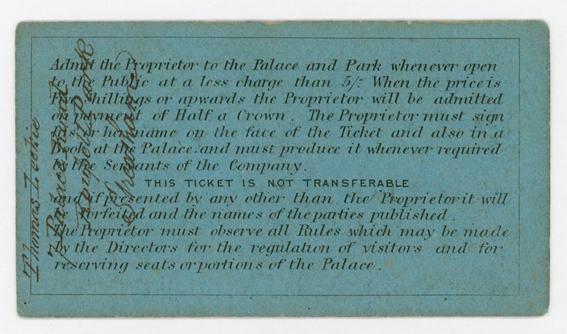 Bérlet a Crystal Palace-ba, 186162, fordítva, a szabályokat mutatják alkotó: English School