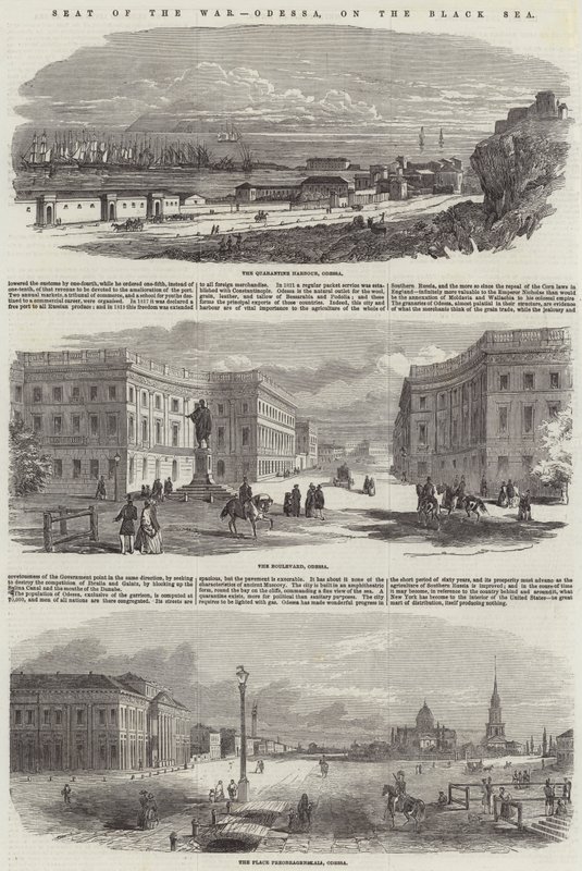 A háború székhelye, Odessza, a Fekete-tenger partján (metszet) alkotó: English School