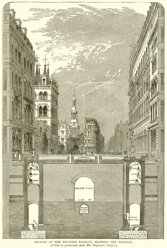 A Holborn-viadukt szakasza, amelyen a metrók láthatók alkotó: English School