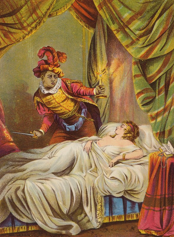 Shakespeare: Othello, Desdemona az ágyban, alszik (kromolito) alkotó: English School