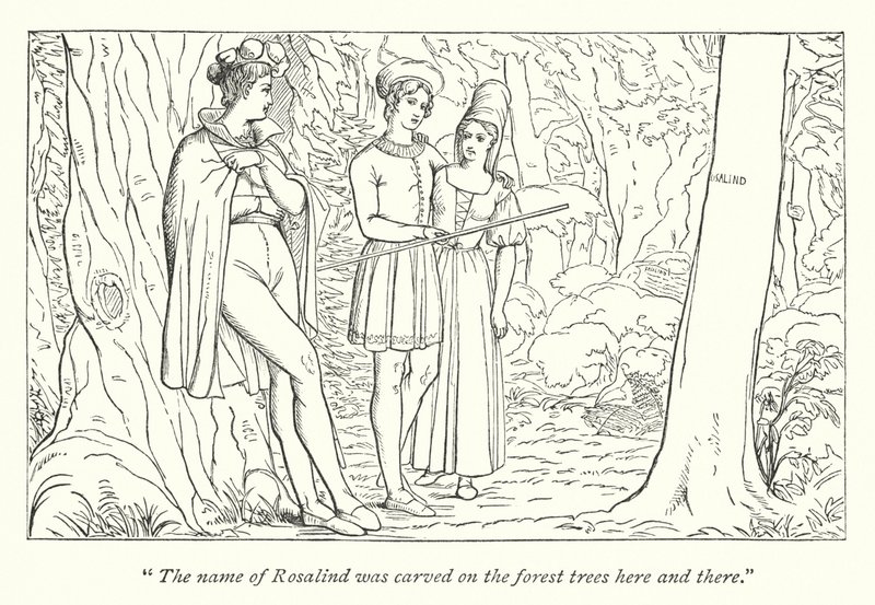 Shakespeare Ahogy tetszik; Orlando Rosalindot lát Ganymedesnek álcázni (metszet) alkotó: English School