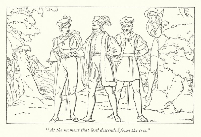 Shakespeare Szerelem munkája elveszett; Biron elhagyja búvóhelyét, és bevallja bűnösségét társainak (metszet) alkotó: English School