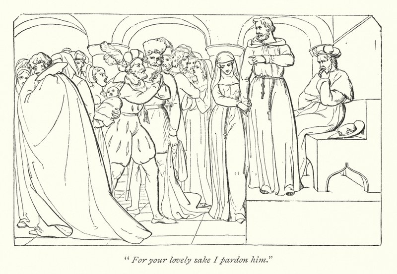 Shakespeare Measure for Measure; Claudio megkegyelmezett a hercegtől (metszet) alkotó: English School