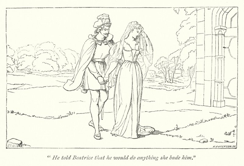 Shakespeare Sok lárma a semmiért; Beatrice panaszkodik Hero Benedick szégyenére (metszet) alkotó: English School