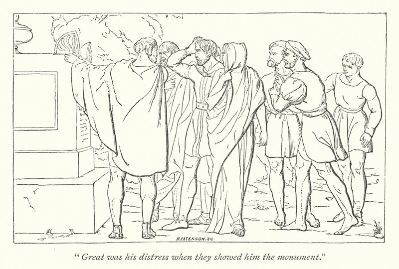 Shakespeare Periklésze, Tírusz hercege; Cleon megmutatja Periklésznek Marina sírját (metszet) alkotó: English School