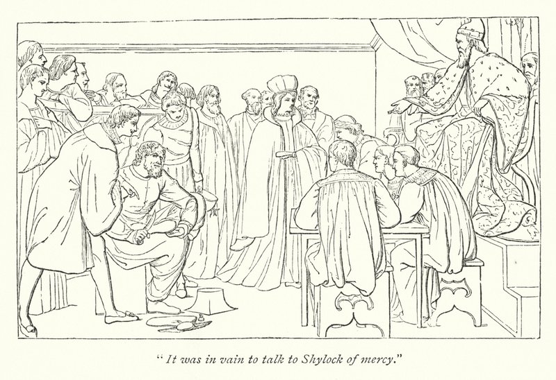 Shakespeare: A velencei kereskedő; Ítélet, a Dózsa meghívja Portiát a székére alkotó: English School