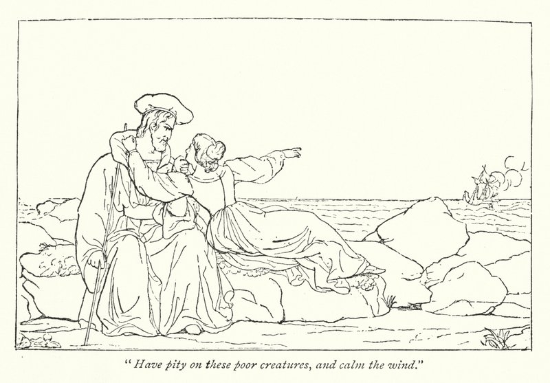 Shakespeare: A vihar; Miranda könyörög az apjának, hogy csillapítsa a szelet (metszet) alkotó: English School