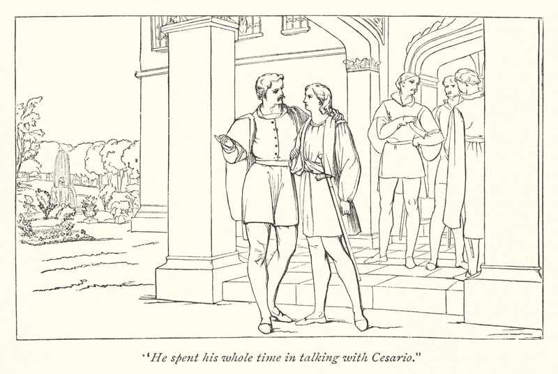 Shakespeare tizenkettedik éjszakája; Orsino Violát küld Oliviának (metszet) alkotó: English School