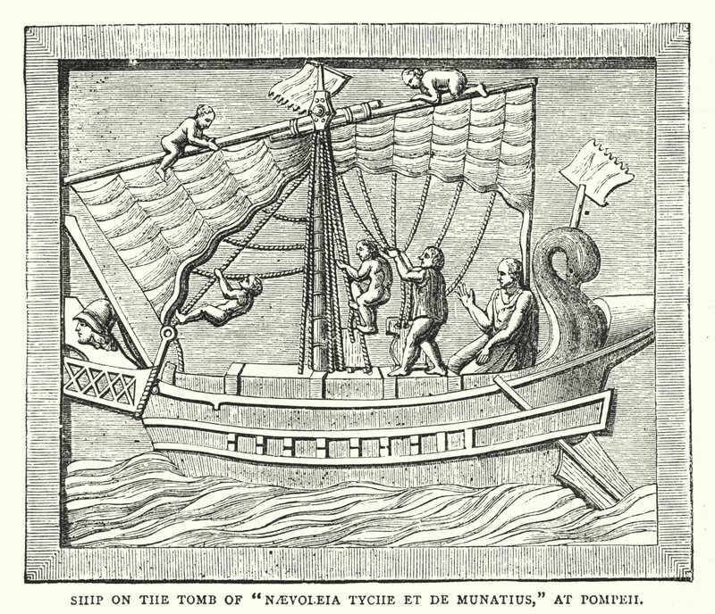 Hajó "Naevoleia Tyche et de Munatius" sírján Pompejiben (színes metszet) alkotó: English School