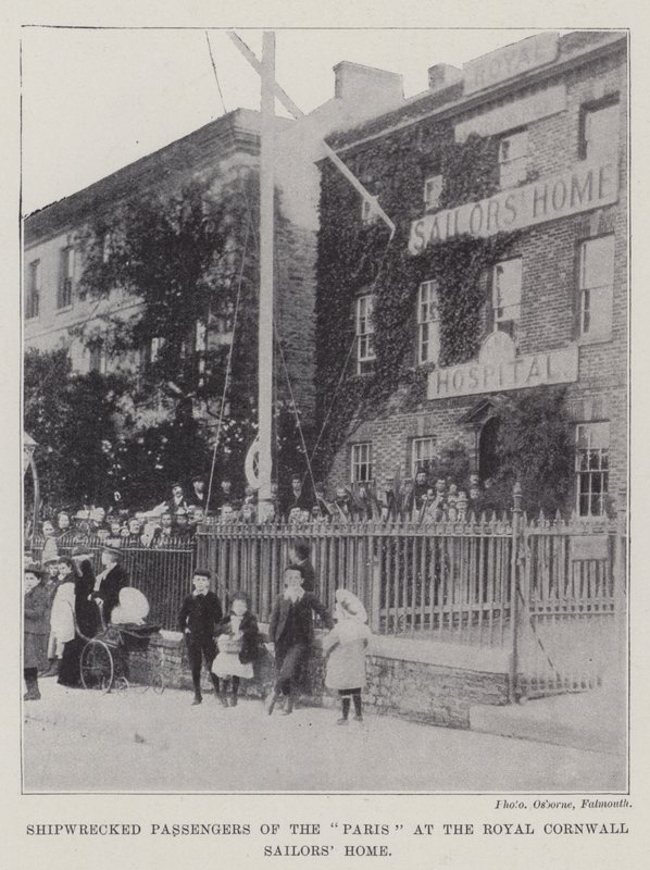Hajótörött utasok a "Párizsban" a Cornwall Királyi Tengerészek Otthonában (metszet) alkotó: English School