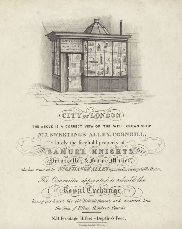 Samuel Knights boltja, nyomdakereskedő és keretgyártó, 3 Sweetings Alley, Cornhill, London City alkotó: English School