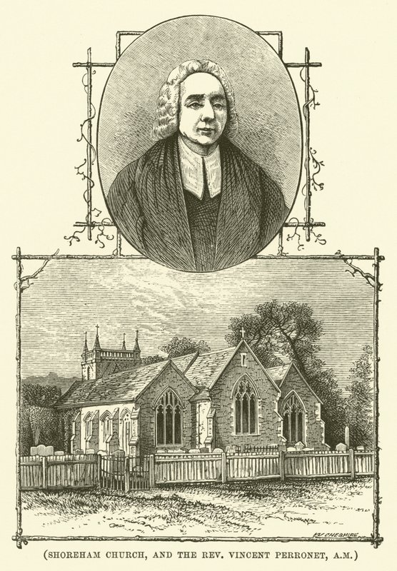 Shoreham templom és Vincent Perronet tiszteletes (metszet) alkotó: English School