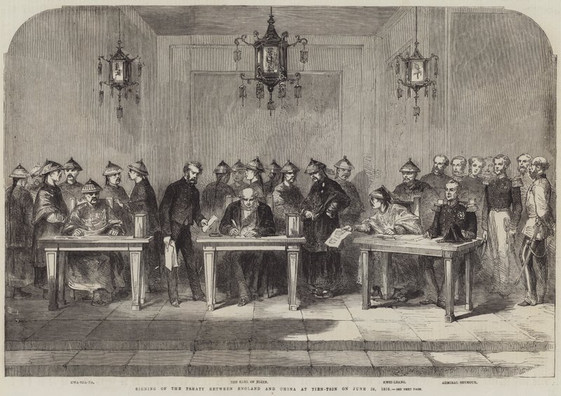 A szerződés aláírása Anglia és Kína között Tien-Tsinben 1858. június 26-án (metszet) alkotó: English School
