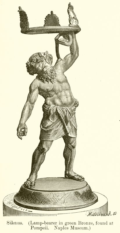 Silenus. (Lámpatartó zöld bronzban, a Pompeii-ben található. Nápolyi Múzeum) (metszet) alkotó: English School
