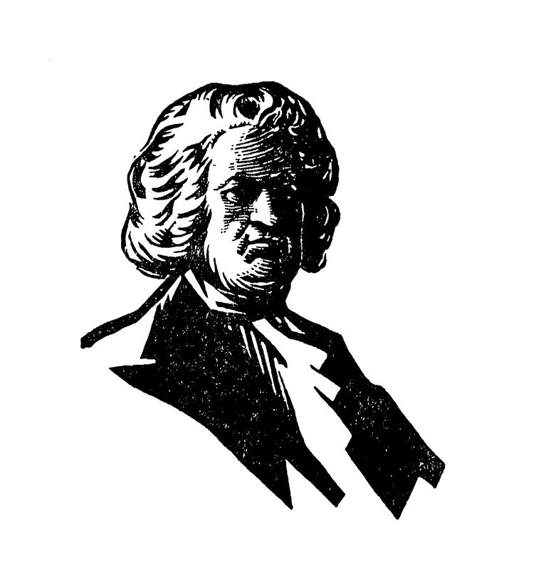 Johann Sebastian Bach sziluett portréja (színes litográfia) alkotó: English School