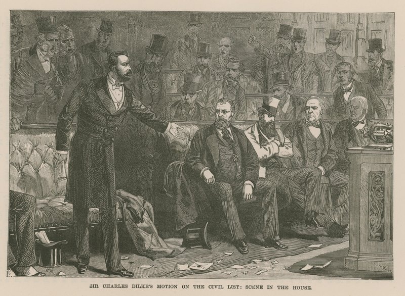 Sir Charles Dilkes indítványa a civil listán: jelenet a Házban alkotó: English School